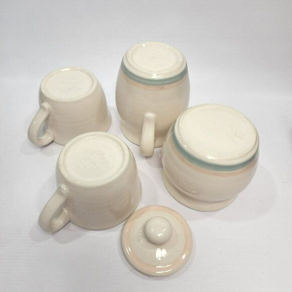 4pc Vtg Aura by Pfaltzgraff, Stoneware Cream Pitcher & Sugar Bowl + 2 teacups - Picture 7 of 9
